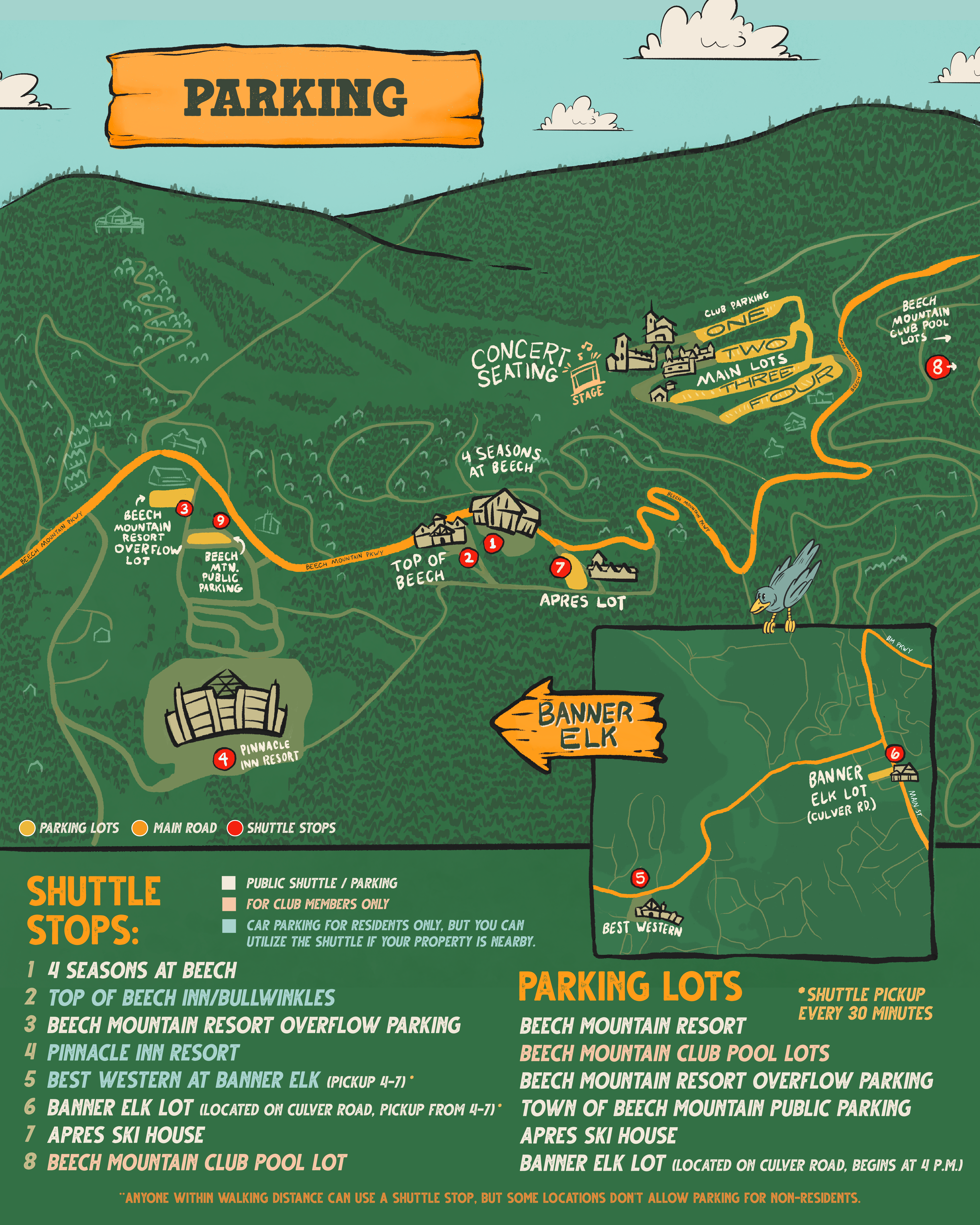 Beech Mountain Parking and Venue Map